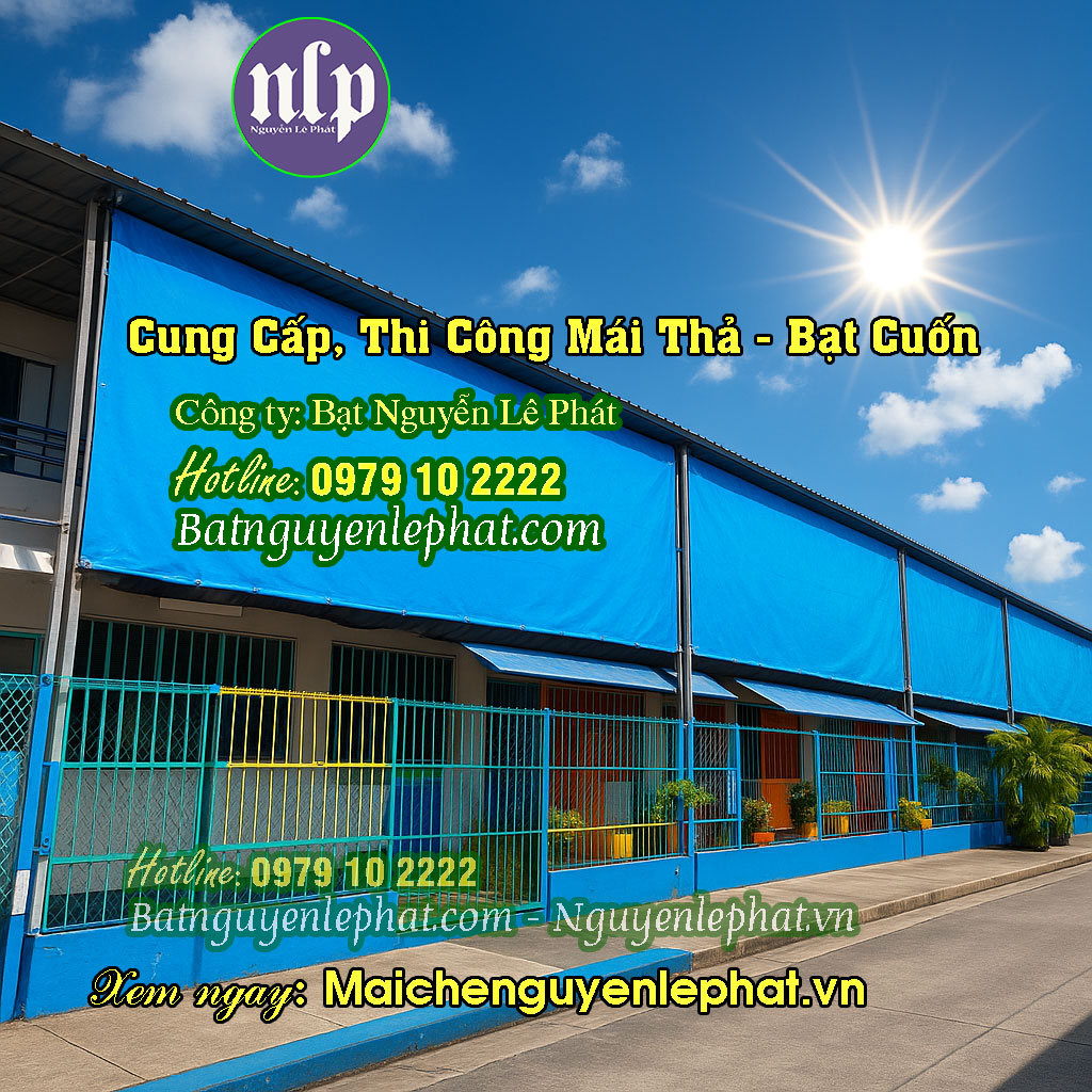bạt che nắng mưa tự cuốn bạt mái thả